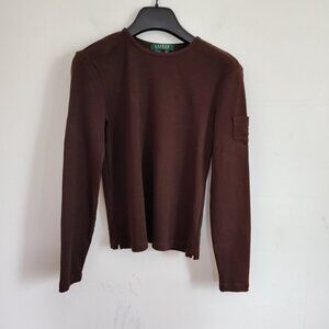 Ladies SZ XS Lauren Ralph Lauren Brown Long-Sleeve T-Shirt